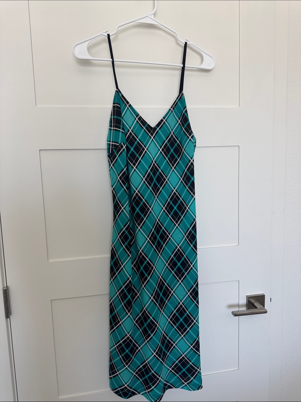 Michael Kors Teal and Black Plaid Slip Dress